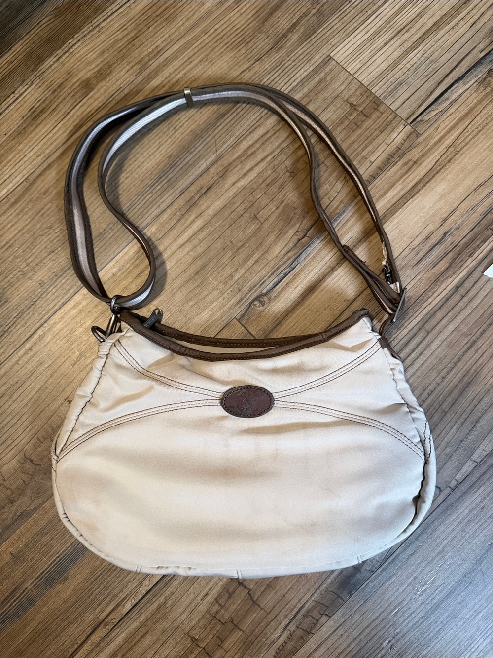 Pacsafe Cream Shoulder Bag with Brown Trim